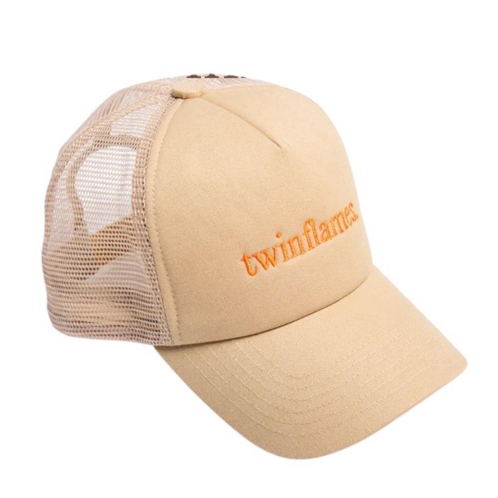 Twinflames Snapback Trucker Hat Orange Beige Mesh Streetwear Eclectic‎ Grandpa